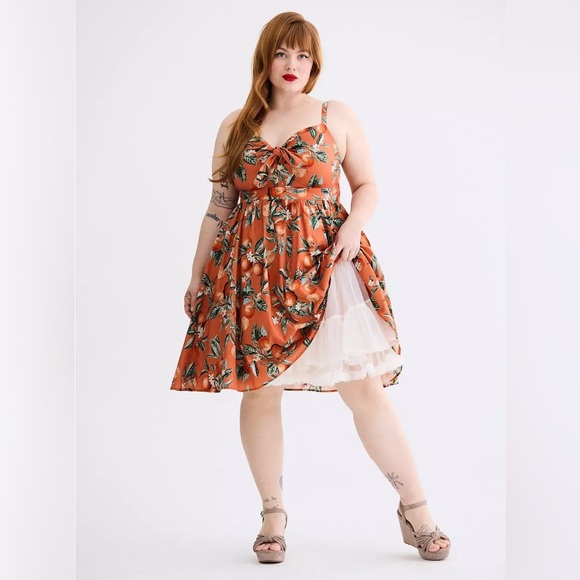 Torrid Retro Chic Orange Fruit Print Tie-Front Skater Pinup Vintage Dress - Picture 5 of 10